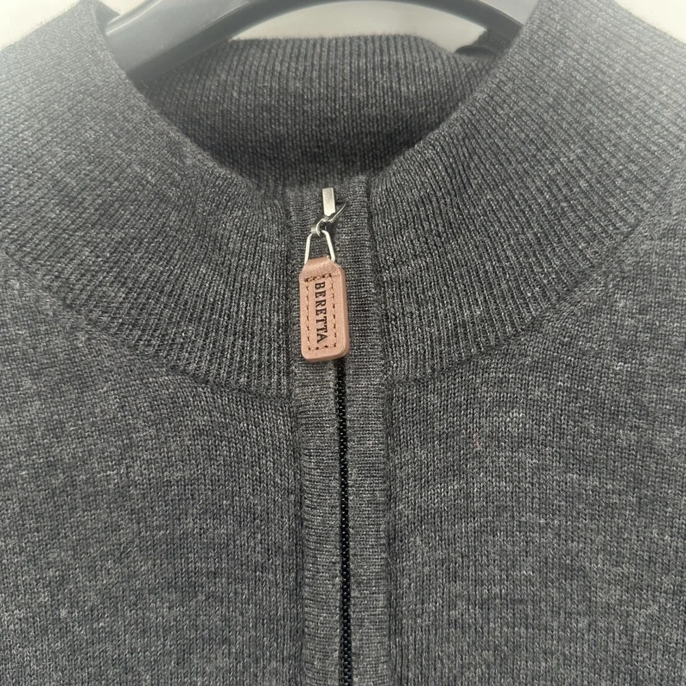 Beretta Quarter Zip Sweater Mens XL Charcoal Gray Solid 100% Merino Wool NWT